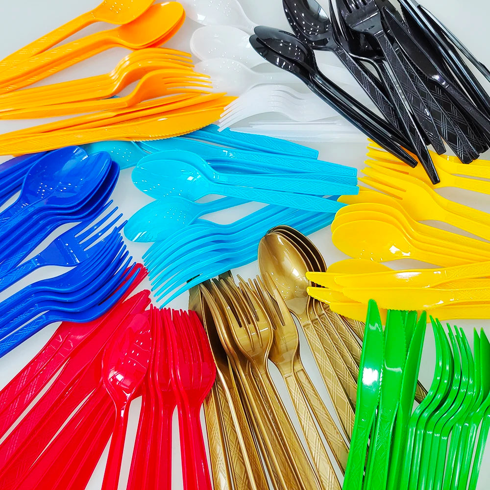 Kit Talheres Descartáveis Coloridos – Festa, Casamento e Chá de Bebê