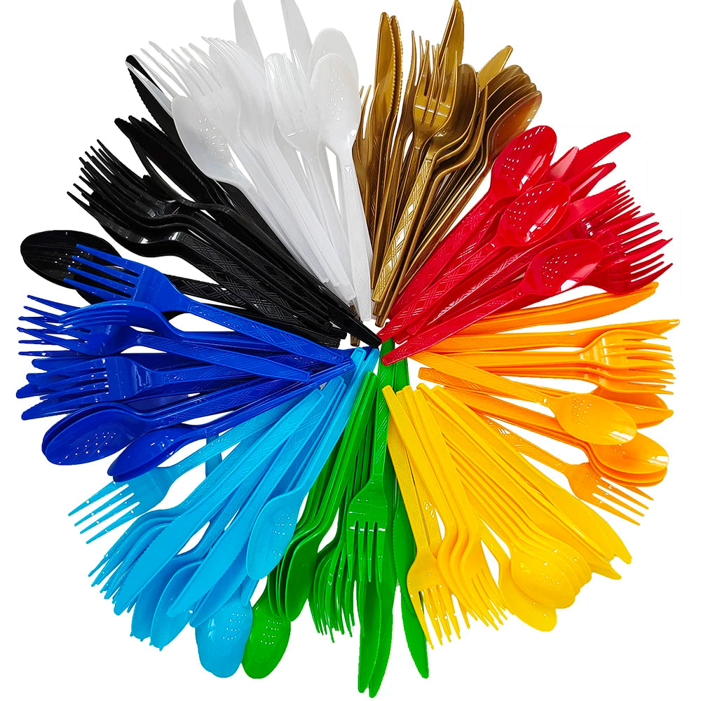 Kit Talheres Descartáveis Coloridos – Festa, Casamento e Chá de Bebê