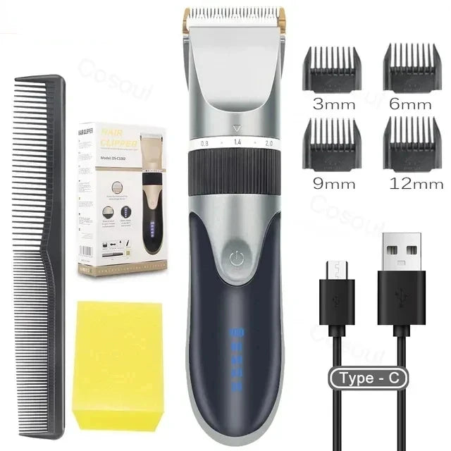 Máquina de Cortar Cabelo Elétrica Profissional Sem Fio e Recarregável - Para Homens, Adultos e Crianças