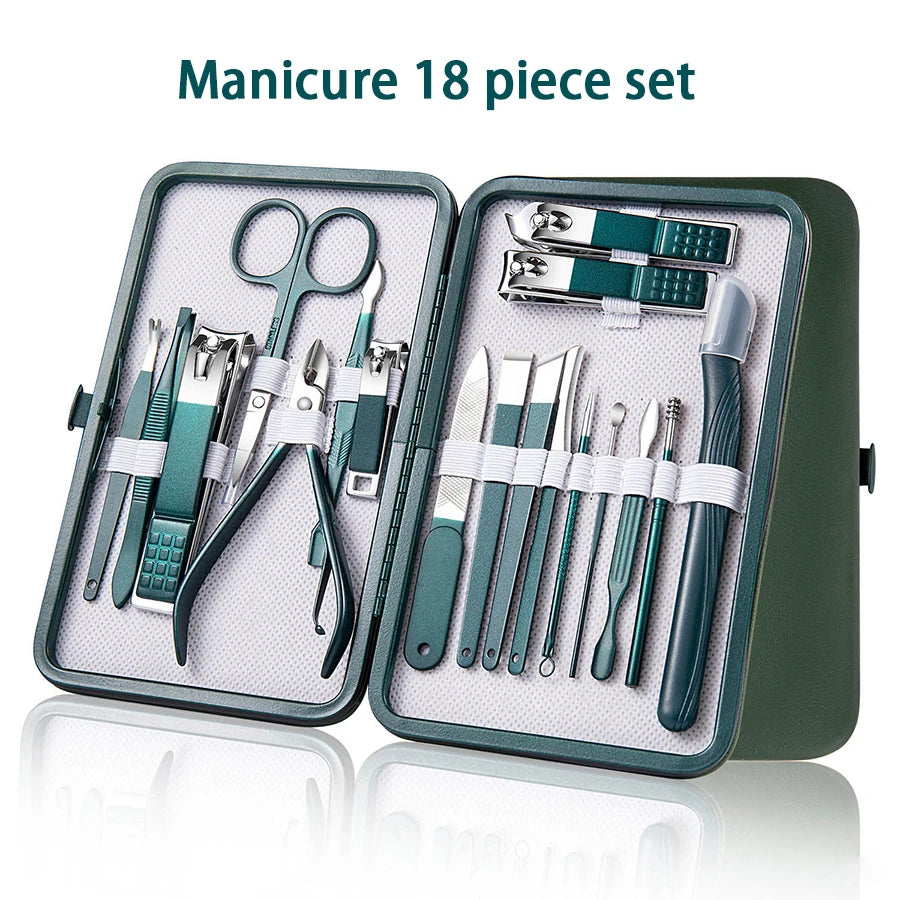 Kit de Manicure e Pedicure Profissional em Aço Inox com Estojo