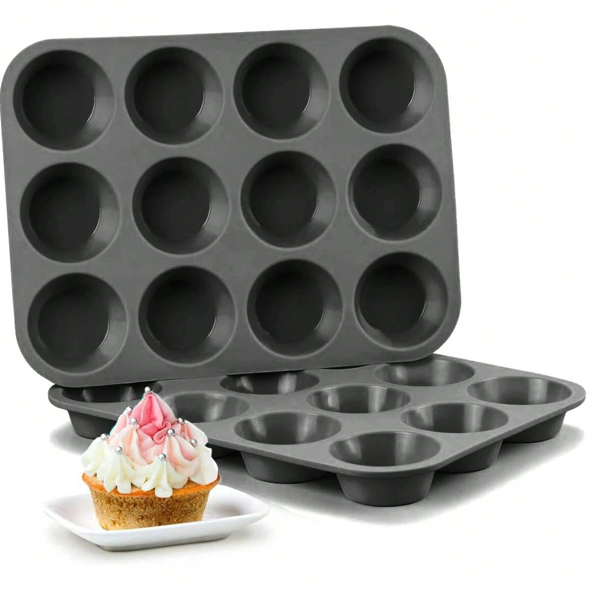 Forma de Silicone Antiaderente para 12 Cupcakes – Uso Profissional