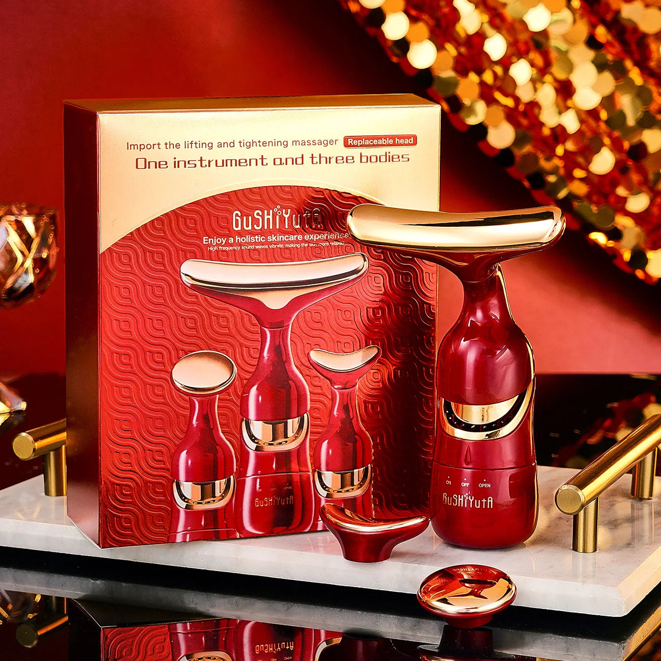 Massageador Facial 3 em 1 – Rosto, Pescoço e Olhos